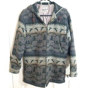 Vintage Woolrich Coat Size Medium Hooded Aztec Full Zip Wool Jacket Pockets